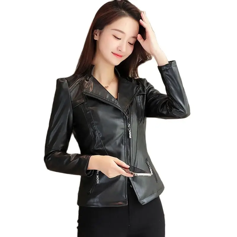 Women s 2023 Spring Autumn New Faux Leather  Womens Casual Slim Waterproof Windproof Basic Coats Short Female 