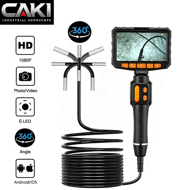 360 Articulating Borescope 1080P 6.0mm 4.3inch LCD Monitor Industrial Inspection Camera With 2 Way Articulation For Automotive