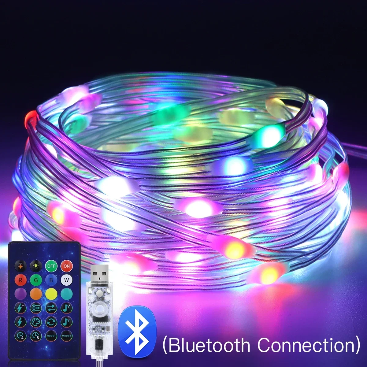 Bluetooth LEDストリングライト,ドリームカラーrgbicガーランド,USBランプ,DIY,パーティー,クリスマスツリー,結婚式の装飾,ws2812b