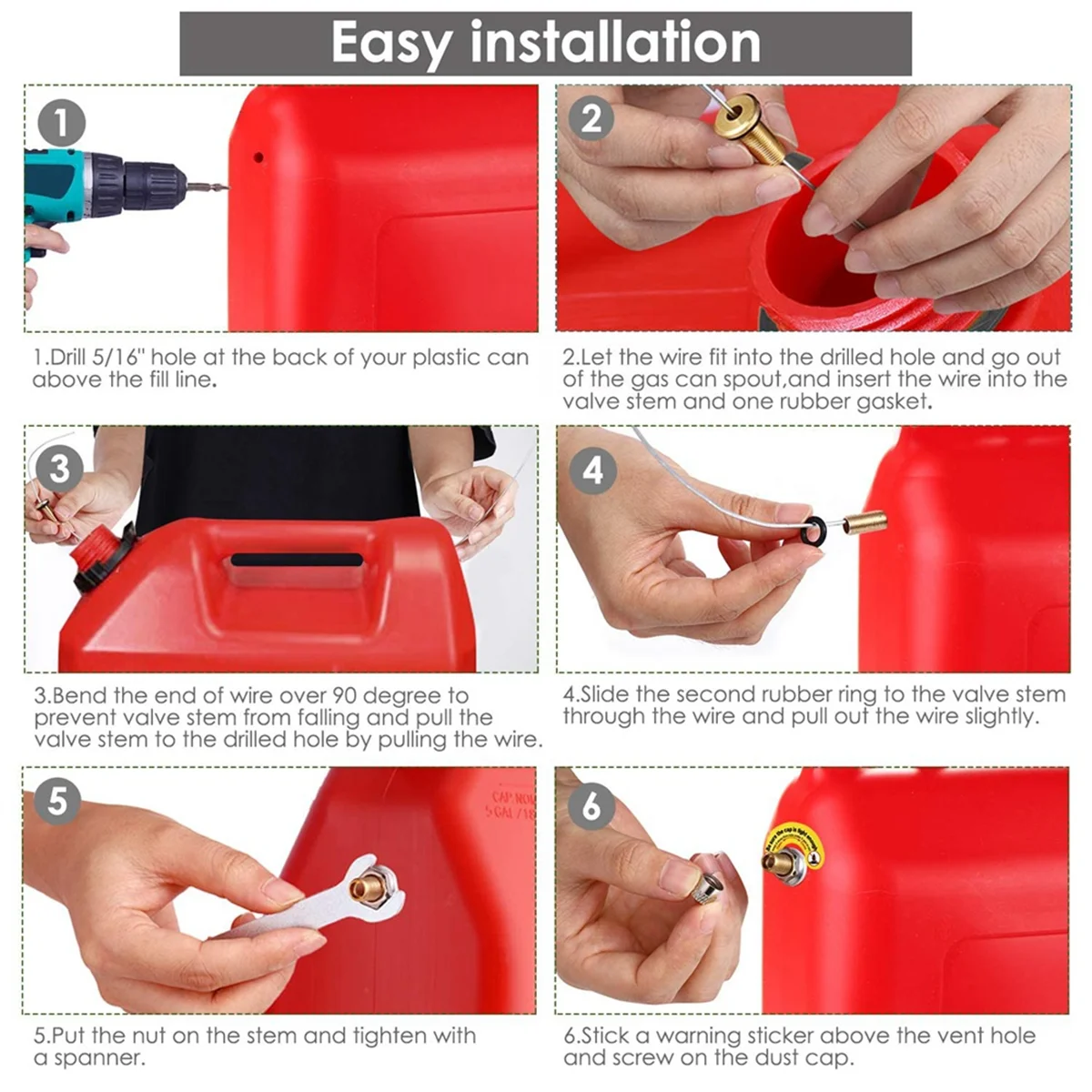 Gás Combustível Pode Vent Caps, 6 Pack, Kit de Atualização, Usado para Todos Tanque De Combustível Jarro De Água Melhora O Fluxo