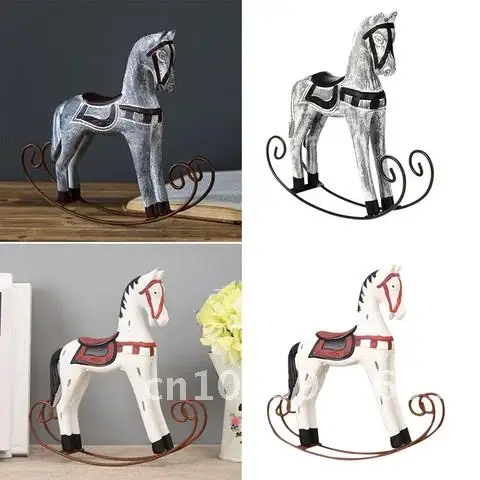 

Wooden Nordic Rocking Horse Statue Wedding Decor Crafts DIY Wood Horse Bar Living Room Ornament Kids Toys