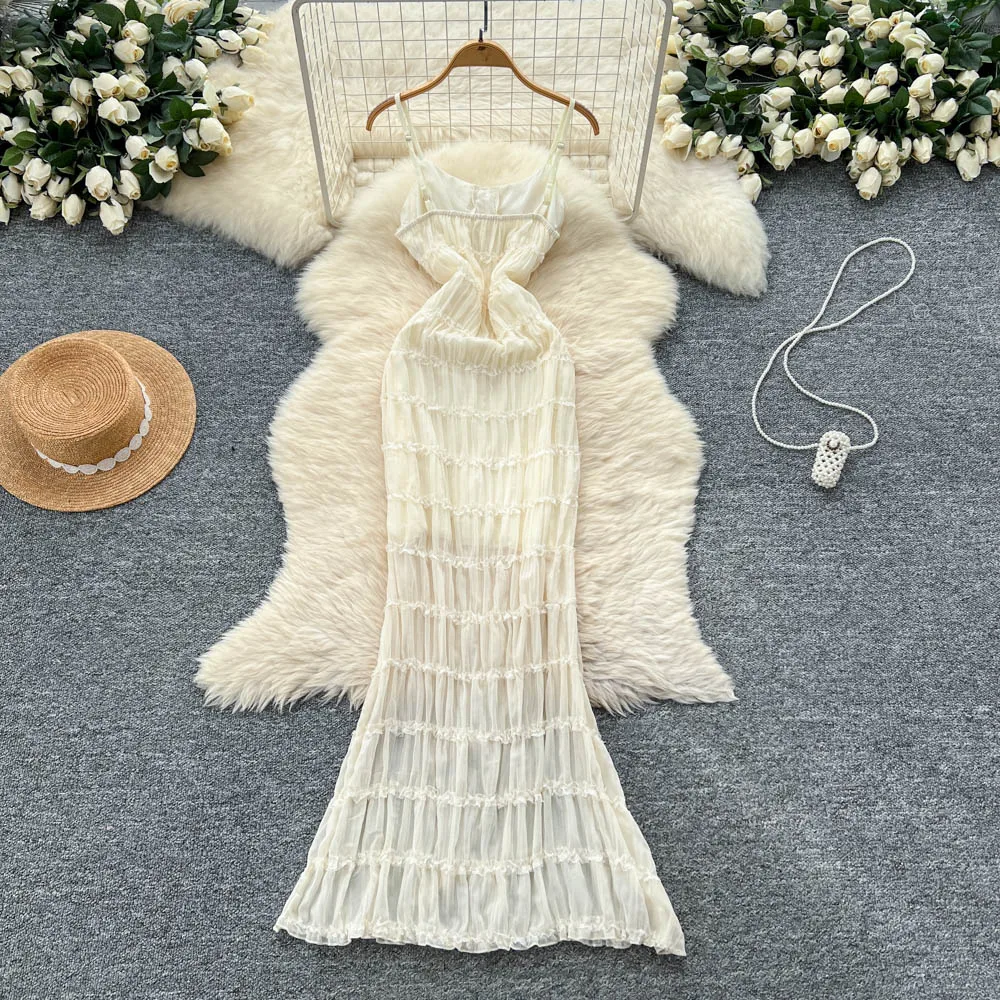 Chic Sexy Edible Tree Fungus sweet High Waist Slip Dress Fairy Casual A-line Dress Vacation Vestidos Women Boho Sundress