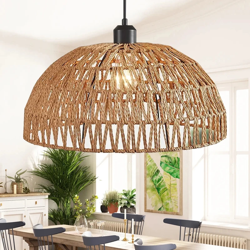 Japanese Style Hemp Rope Pendant Light, Countryside Dining Room, Bedroom, Living Room, E27 Ball Bubble Handmade Pendant Light