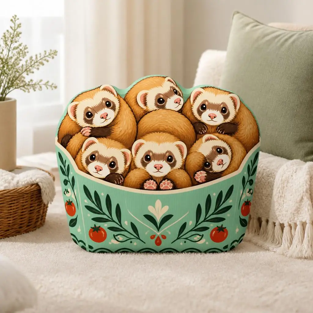 Cute Cartoon Ferret Plush Pillow Snack Box Animal Cushion Ferret Lover Gift Stuffed Irregular Throw Pillow Sofa Home Decor