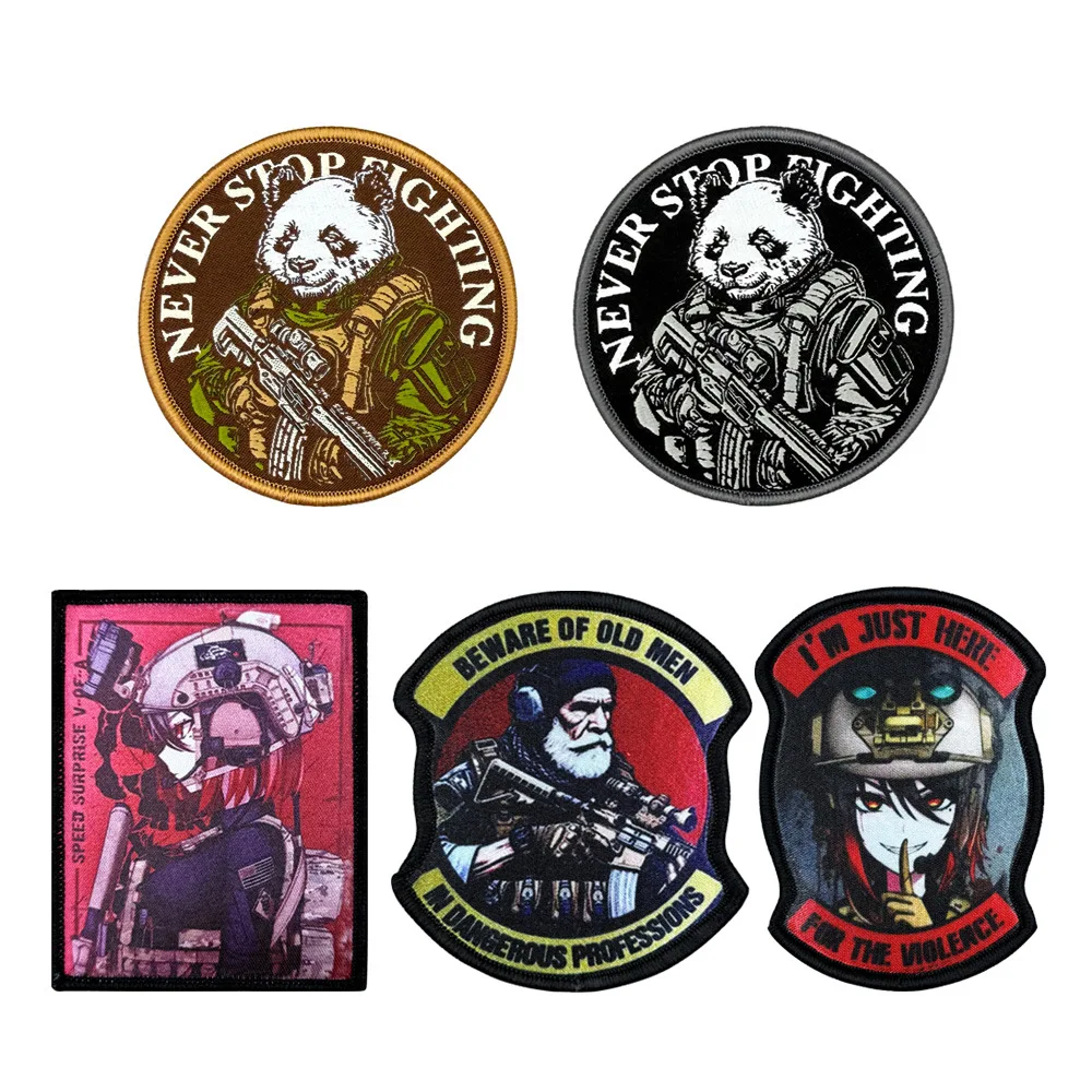 Cartoon Panda Girl Anime Cool Hook&Loop  Sew Embroidery Morale Badge Patches DIY Hat Backpack Clothing Appliques Sticker