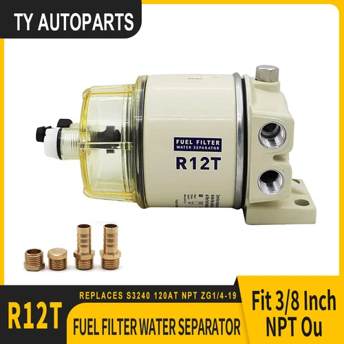 Kit completo separador de agua de filtro de combustible R12T-filtro marino SPIN-ON R12T reemplaza S3240 120AT NPT ZG1/4-19 ajuste 3/8 pulgadas NPT Ou