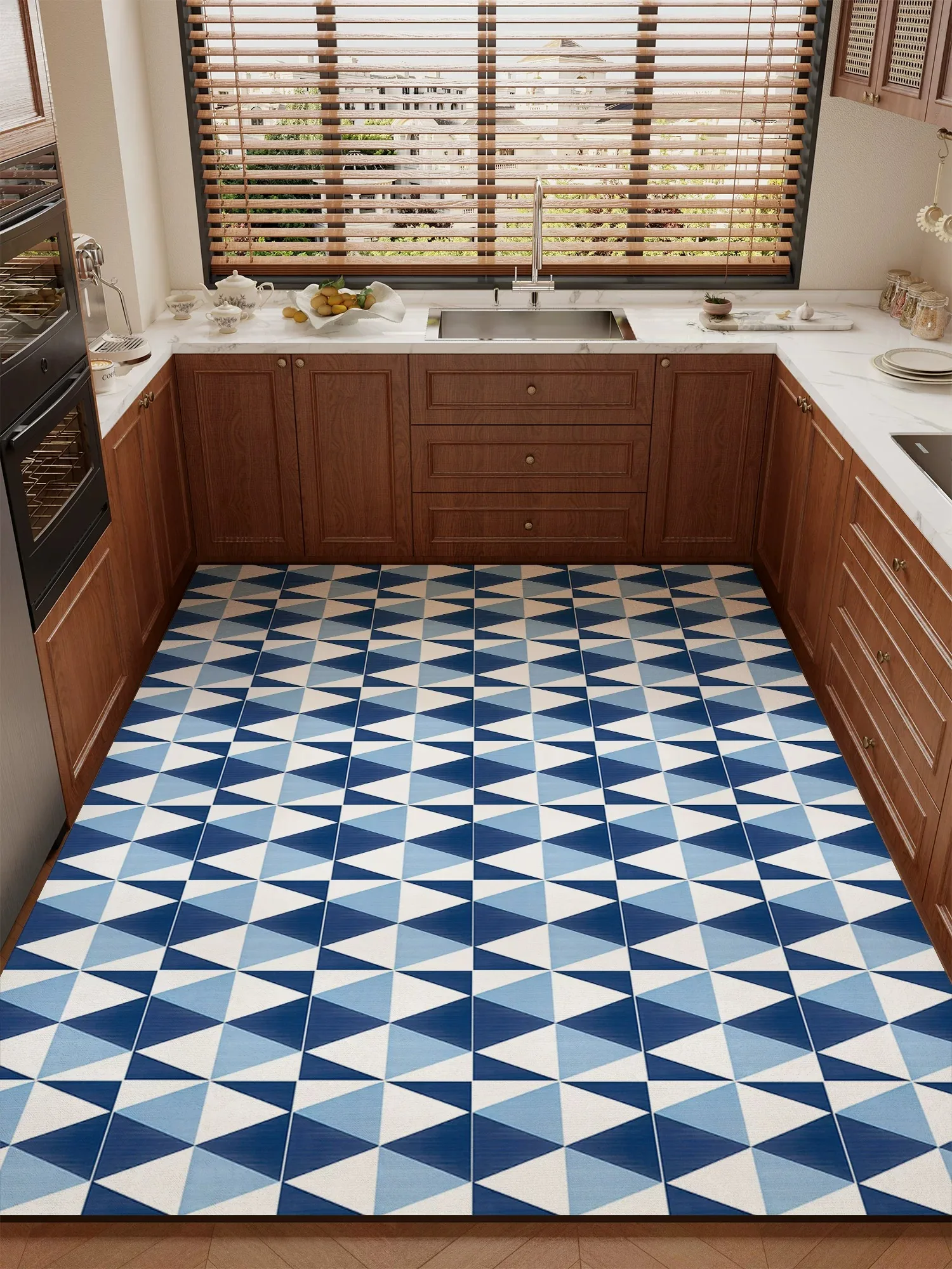 Anti-slip Floor Mat for Kitchen Waterproof Oil-proof Wipeable Rugs PVC Leather Washable Mat Home Decorate Balcony Rug Pet Carpet