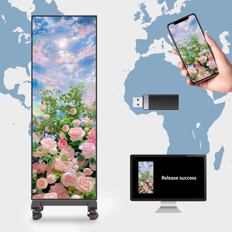 P2.5 P3 P4 LED Screen Indoor Advertising LED Poster Display Screen 4G WiFi USB Movable Mirror Poster Digital Poster Display