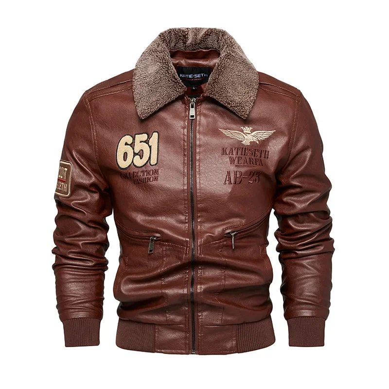 Veste d'hiver en cuir pour hommes, mode masculine, coupe cintrée, veste de moto de haute qualité, laine à revers épaisse, manteaux chauds, vêtements pour hommes