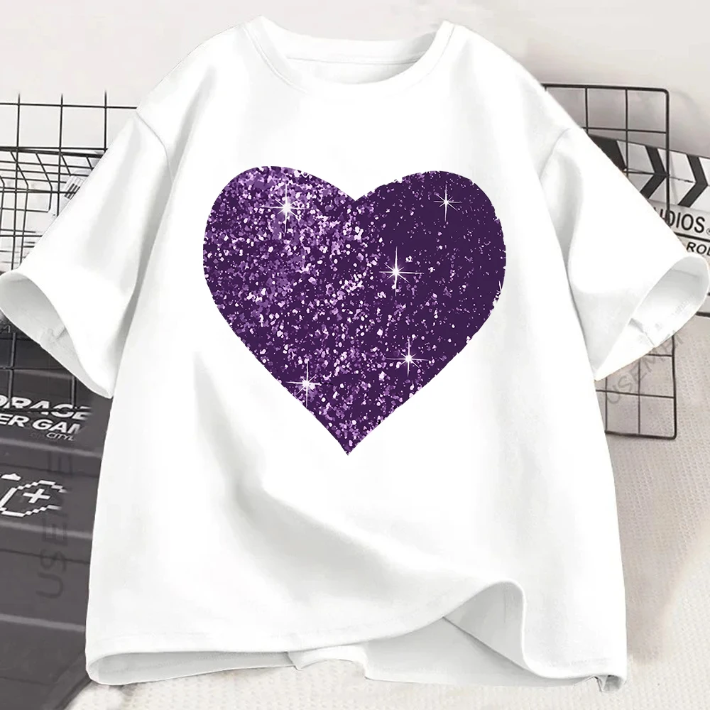 Glitter Heart T Shirt Sparkling Love Graphic Tee Aesthetic Women Top Trendy Y2K Style Apparel Summer Casual Streetwear