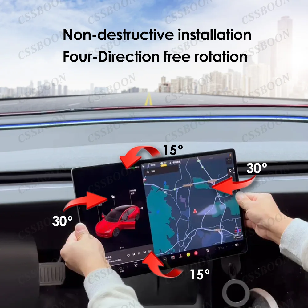 CSSBOON 2024 For Tesla Model 3 Y Highland Accessories Dashboard Touch Screen Swiveling Mount Kit 40 degree Left and Right