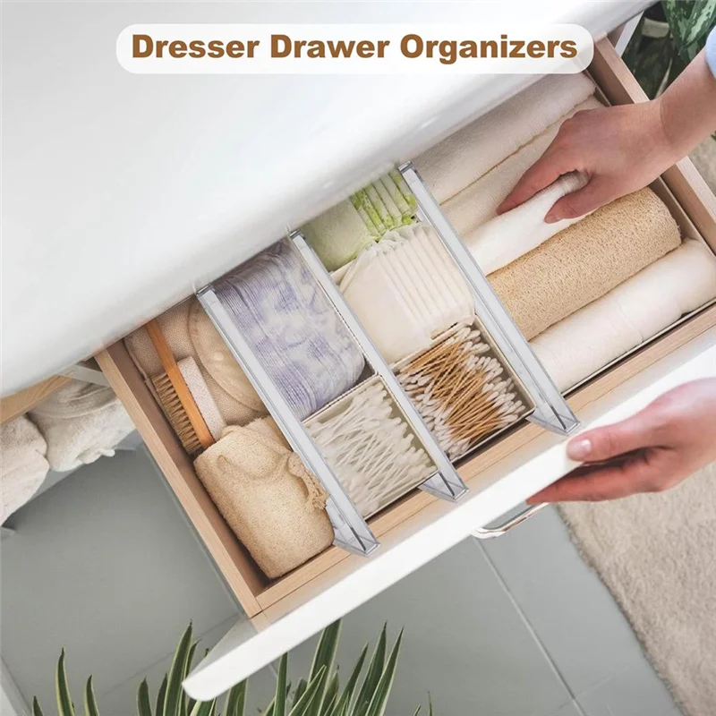 

LLCS-Drawer Divider Organizers For Closet Clothes, Adjustable 4.09" High Expandable Dresser Drawer Dividers For Makeup–4Pcs