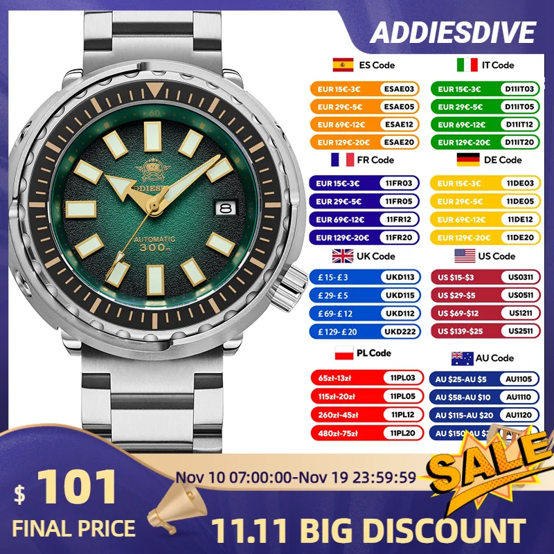 ADDIESDIVE Men's Diver's Watches 300m Sapphire Glass Super Luminous Calendar NH35A Automatic Mechanical Wristwatch Luxury Watch