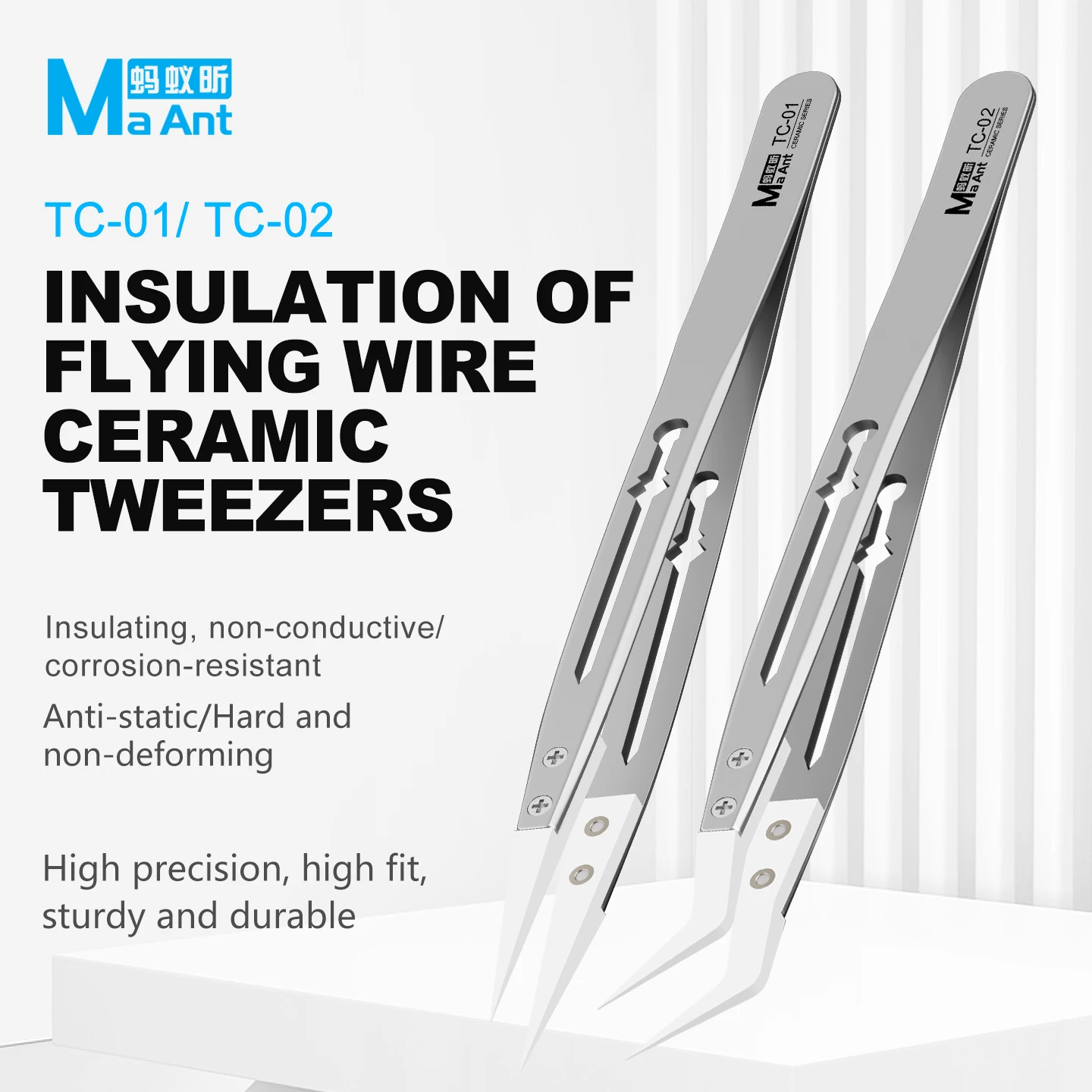 MaAnt Professional Ceramic Tweezers Set Anti Static ESD Safe Straight and Curved Tip for Phones Motherboard Soldering Repair