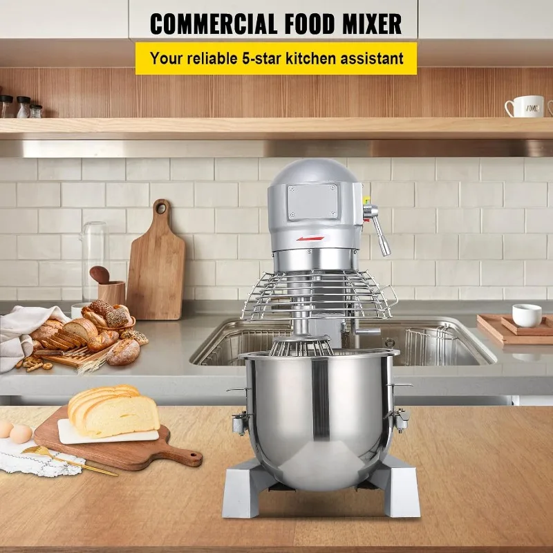 Commercial Mixer 1100W Stainless Steel Bowl Heavy Duty Electric Food Mixer Commercial with 3 Speeds Adjustable