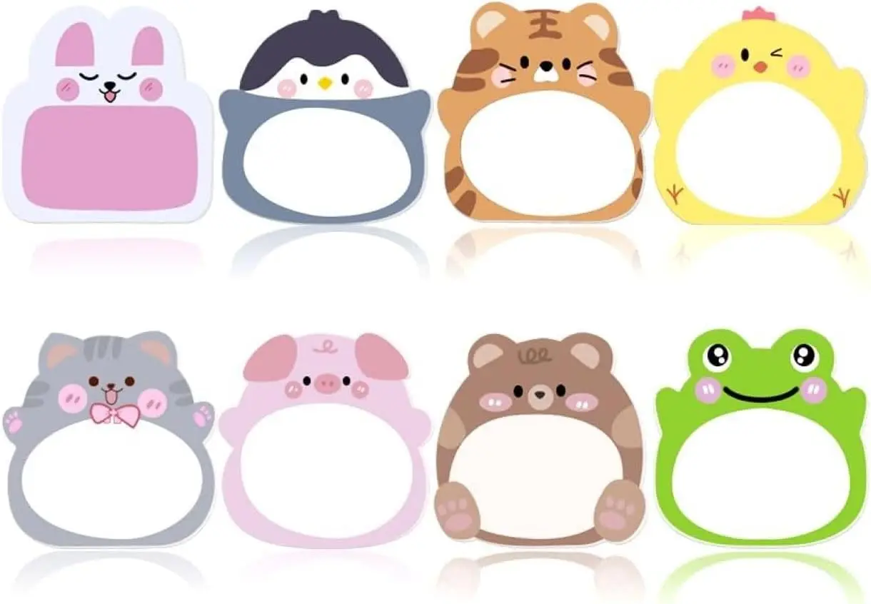 

24 Pads Cute Animal Shaped Sticky Notes, 8 Patterns, 3 Pads Each, Self-Sticky Memo for School Office Home
