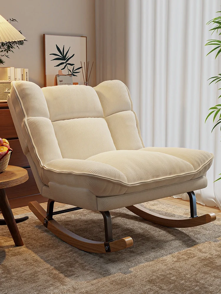 Rocking Recliner Chair for Adults Can Sleep & Lie Down Metal Frame Hip & Waist Support Balcony Leisure Sofa Chair