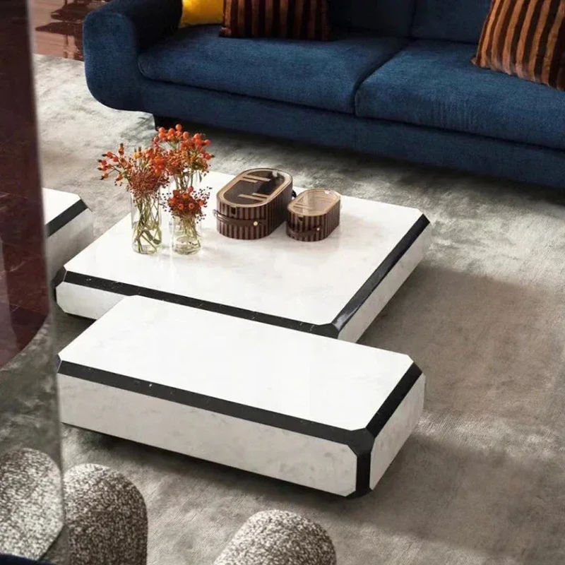 Light luxury natural marble coffee table, large villa rectangular coffee table