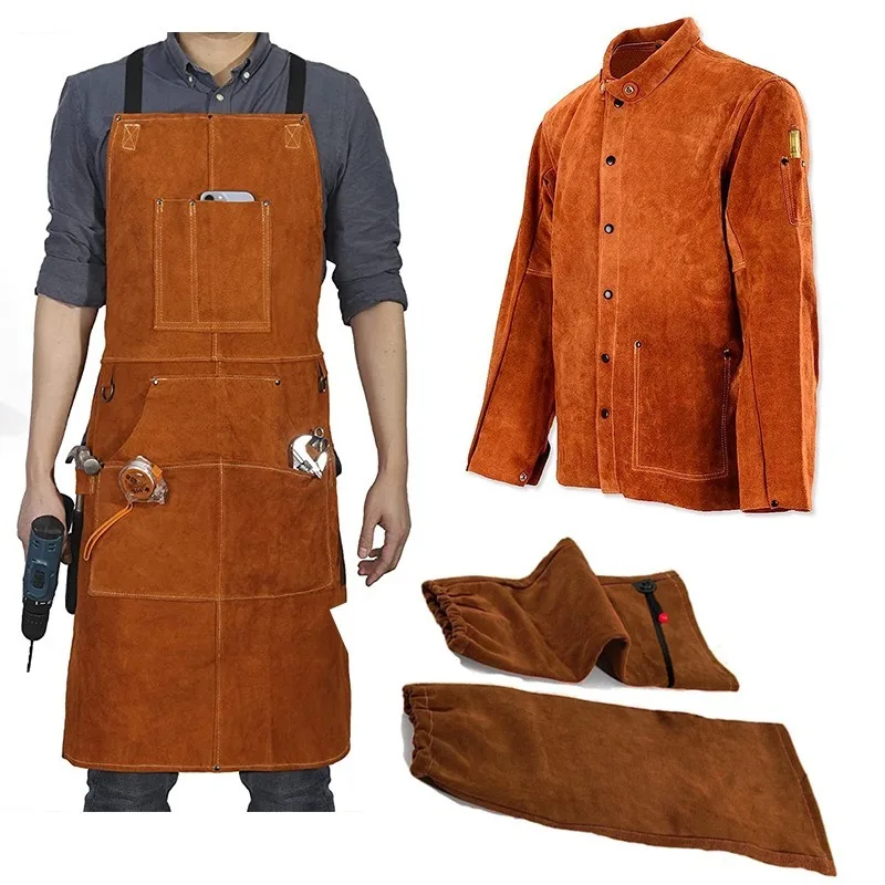 

Welding Argon Arc Welding, High-temperature Resistant Sleeve, Splash Fire Cowhide Apron, Body Protection, Welder