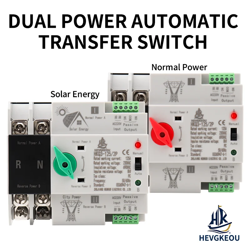 Automatic Transfer Switch (ATS) - 2P, 230V/125A | DIN Rail Mounted Dual Power Changeover for Uninterrupted Supply
