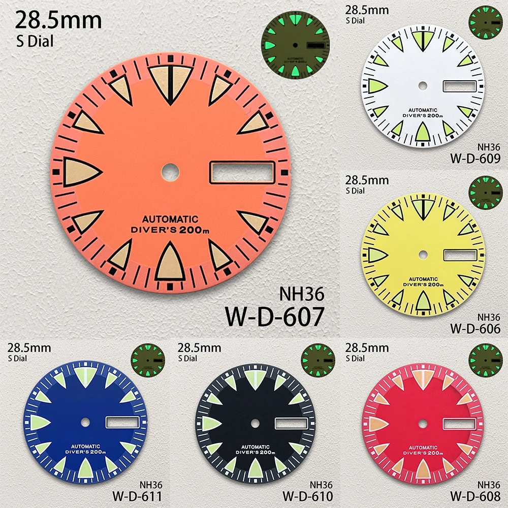 

28.5mm S Logo Monster Dial Fit NH35/NH36/4R/7S Automatic Movement Green Luminous Matte Dial Watch Modification Accessories