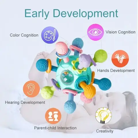 शिशु खिलौने 0 12 महीने घूमने वाला रैटल बॉल ग्रैस्पिंग एक्टिविटी बेबी डेवलपमेंट टॉय सिलिकॉन टीथर बेबी सेंसरी टॉयज़ फॉर बेबीज़ 8 best sales बच्चे के लिए खिलौना - №1