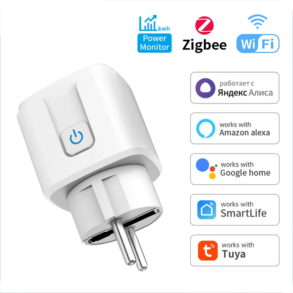 Tuya wifi/Zigbee Socket 16/20A EU Plug Smart Power Monitor Remote Control Smart Life APP Voice with Alexa Google Home Alice