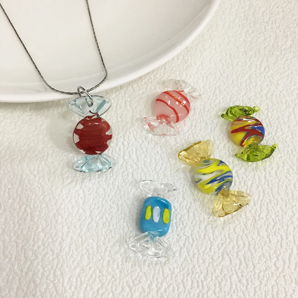 1PCS 15x29mm Colorful Candy Murano Lampwork Glass Summer Beach Pendant Charm Necklace For Women Gift Sands Jewelry