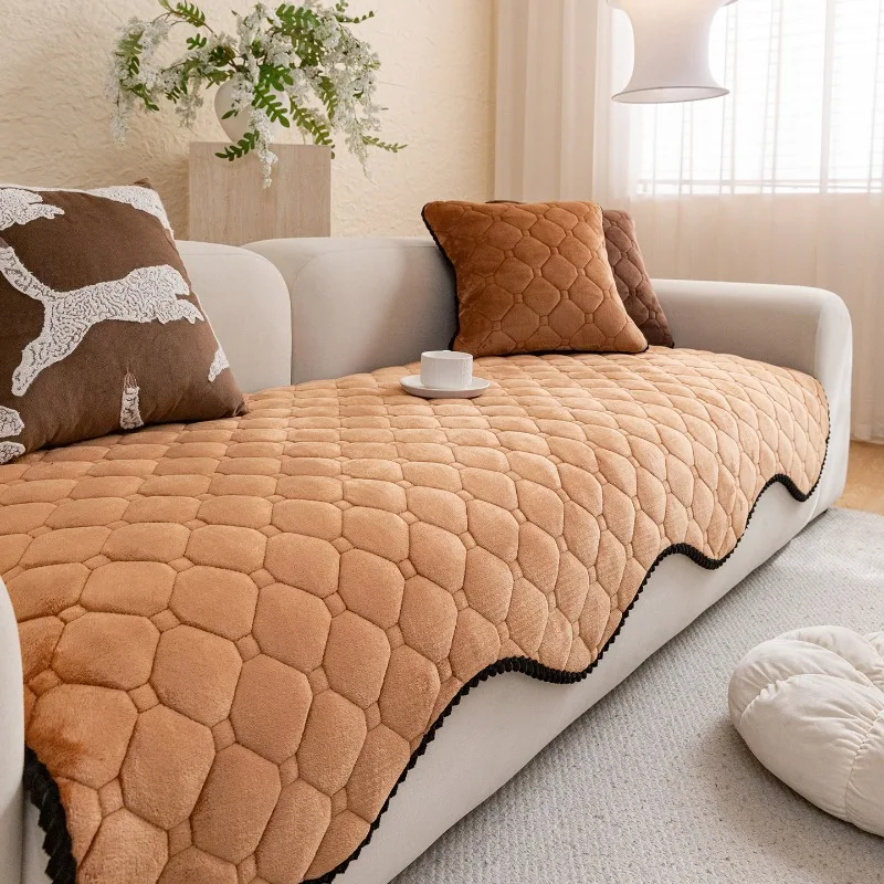 Alien Flannel Sofa Cushion Grey Thick Plush Sofa Cover Stable Anti Slip Mat Anti-pilling One-piece Living Room Decoration