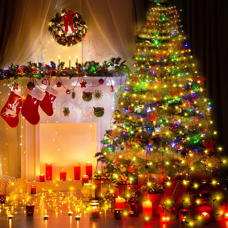 1.5M/2M/3M LED Ring Christmas Tree Tops Lights Decoration Tree Lights String for Patio Garden Outdoor Waterproof Waterfall Light
