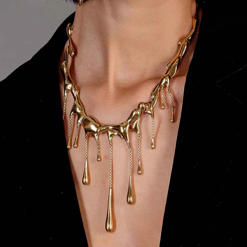 Fashion Irregular Metal Alloy Water Drop Choker Necklace for Women Jewelry Evening Dress Clothing Accessory