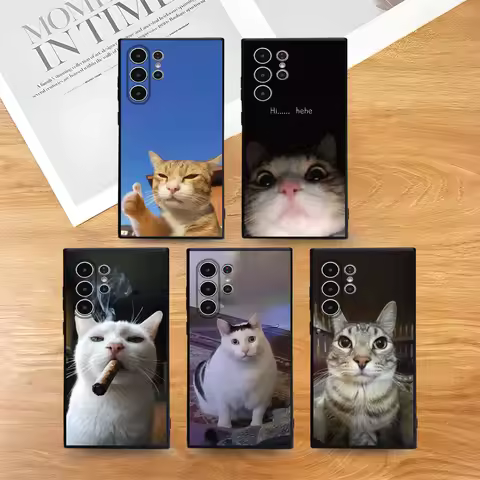 Pet Cat Funny memes Phone Case For Samsung Galaxy S25 S24 S22 S23 Ultra S21 S20 Plus 5G Frosted Non-Slip Full Cover Case