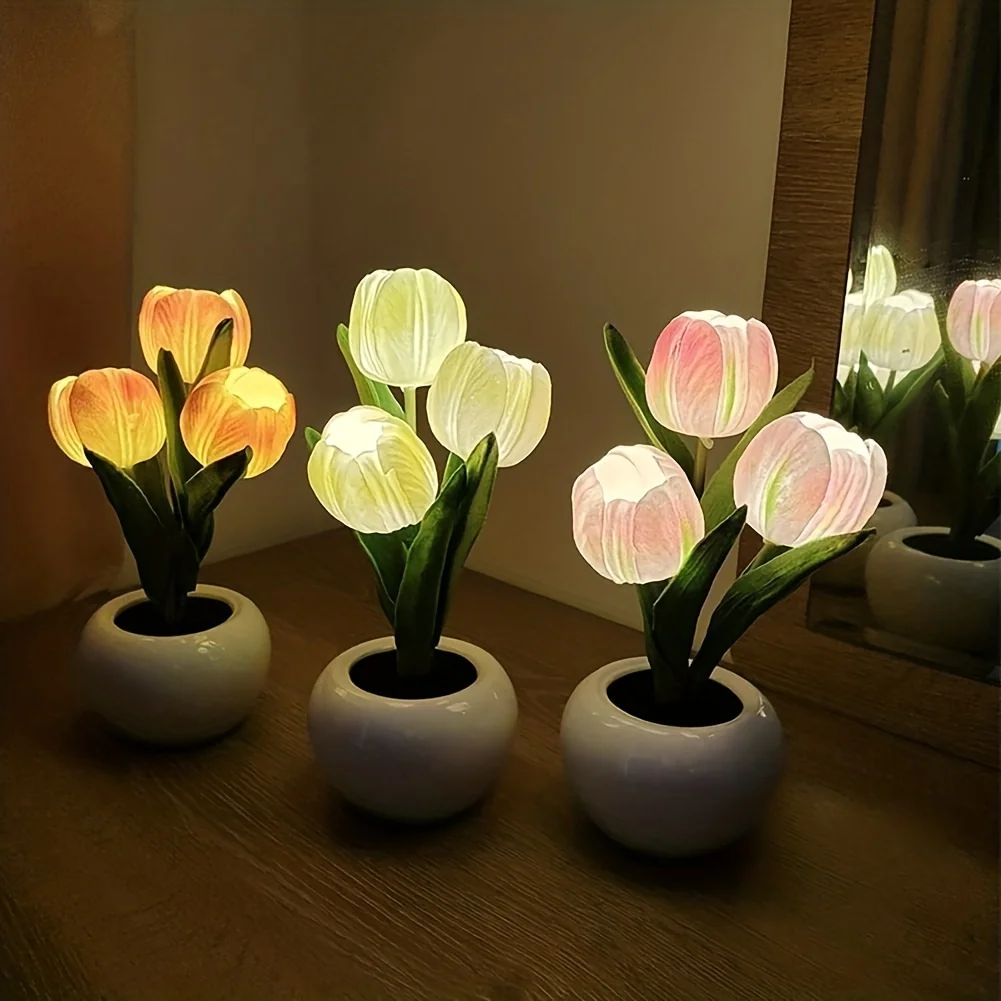 

LED Tulip Simulation Night Light - Romantic Vase Decor - Tabletop Accent for Living Room, Gift Idea - Enhance Home Aesthetics