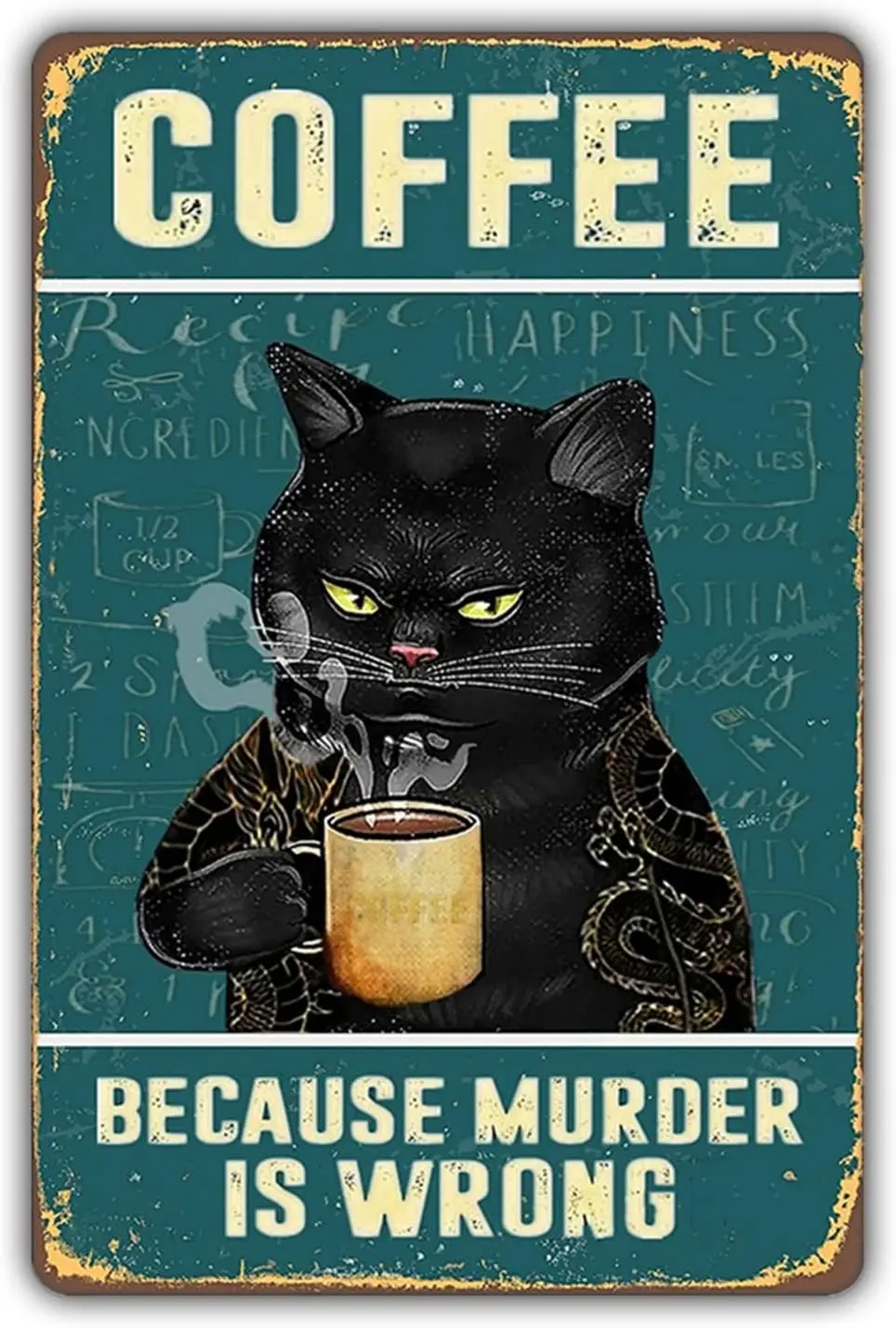 Retro Cat Coffee Metal Tin Sign Vintage Kitchen Signs Wall Decor Home Bar Cafe Decorations Art Poster ,Because Murder Is Wrong