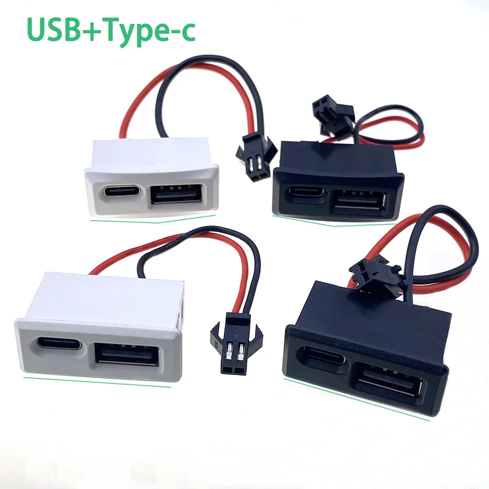 4 Sets Doppelschichtige USB-Buchsen, Typ-C-Buchsen, USB-Lampen-Ladebuchsen, Strombuchsen mit Kabelanschluss – Detail 5