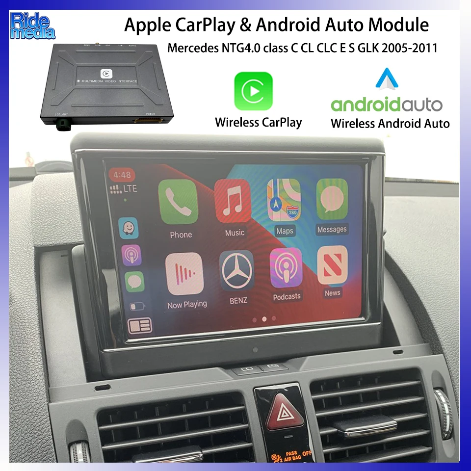 RideMedia Phone Apps Airplay GPS Music Apple CarPlay Android Interface for 2005- 2011 Mercedes NTG 4.0 Class C GL GLC E S GLK