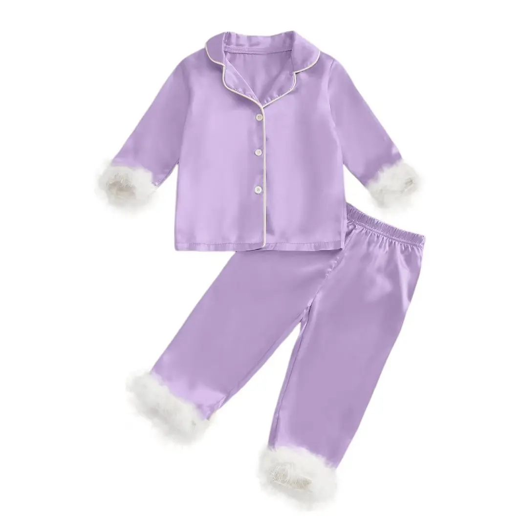 Ready To Ship Boutique Long-Sleeved Kids Pajama Set British Buttons Trousers Girls Pajama Outfits