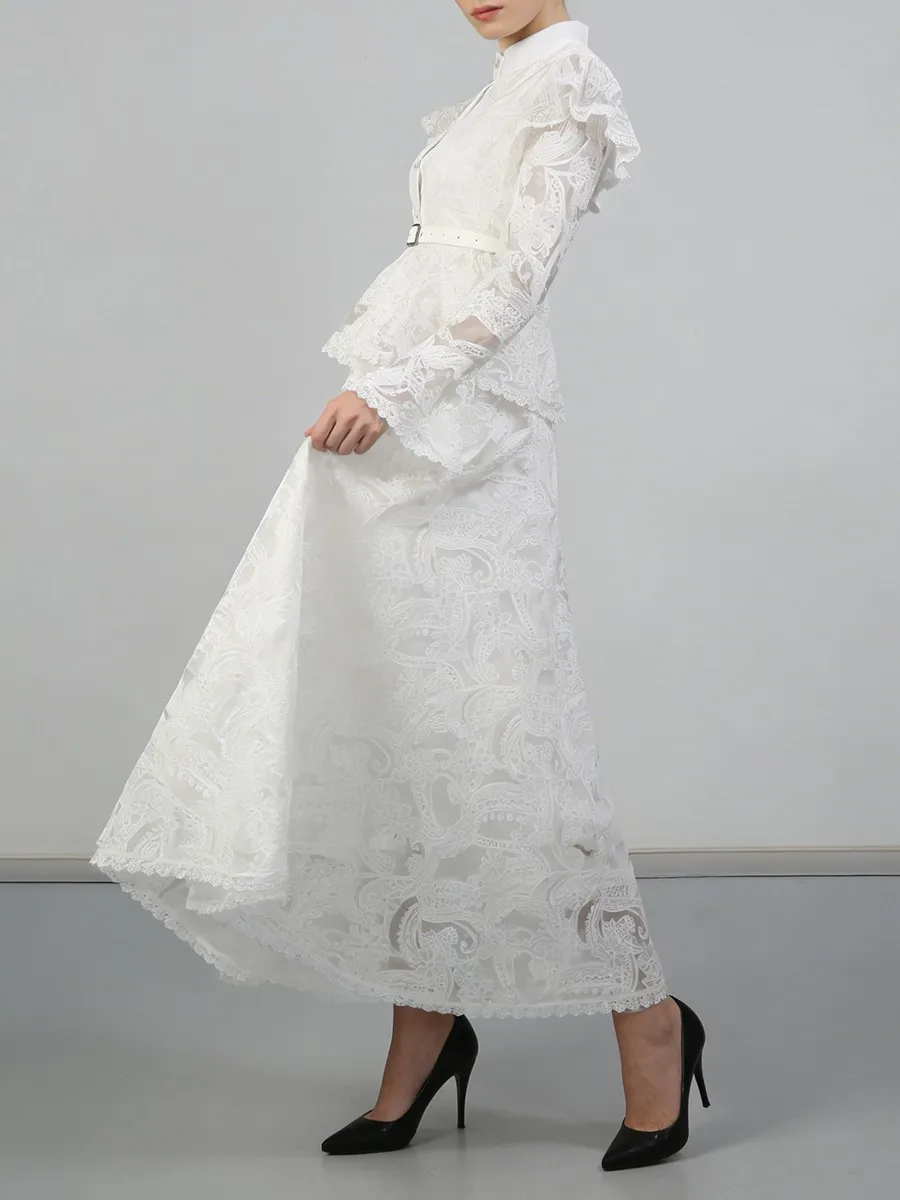 투트윈스타일 솔리드 프린팅 시스루 스플라이스 벨트 패션 드레스 여성용 라운드넥 긴팔 패치워크 버튼 드레스