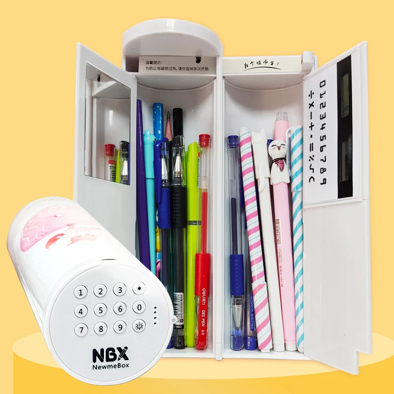 Newmebox Password Pencil Case Cartoon Pattern Pen Holder Large Capacity Stationery Box Coded Lock Home Office School Storage Bag