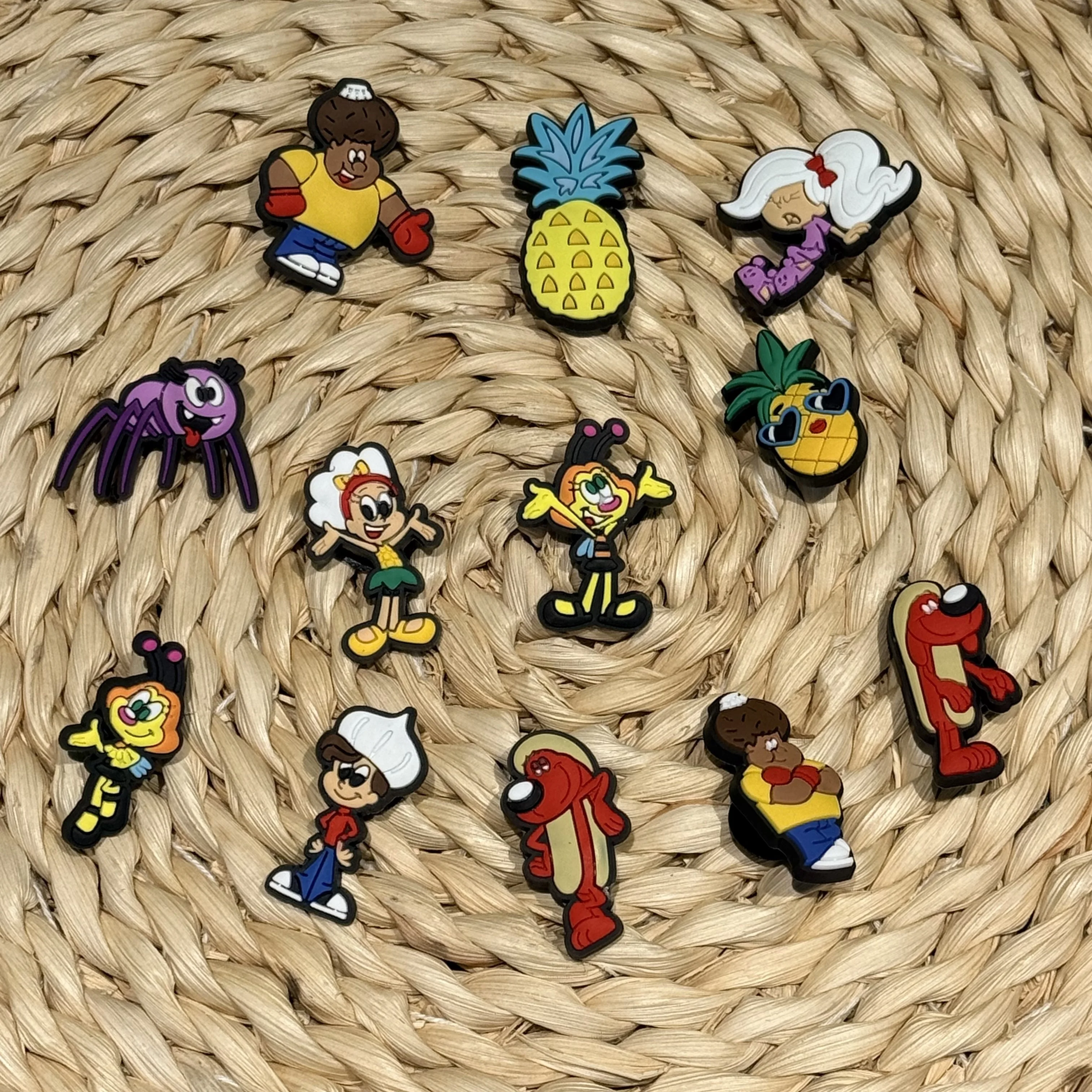 12-50Pcs Cartoon Character Cute Dog PVC Clog Buckle Accessories Pineapple Man Woman Shoe Charms DIY Wristband