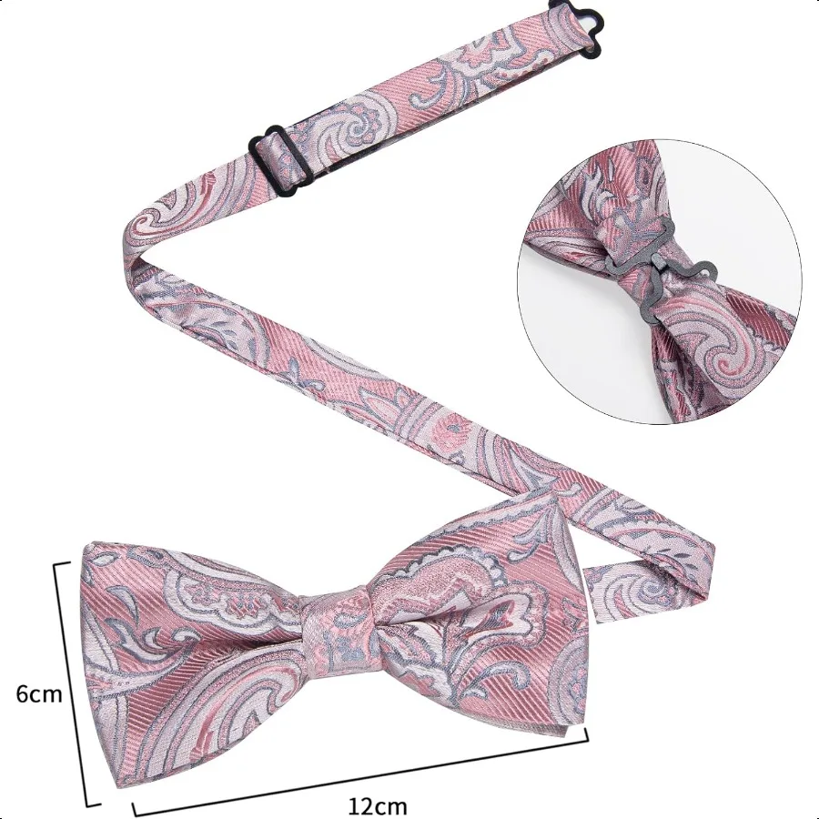 DiBanGu Paisley PreTied ผูกโบว์สําหรับผู้ชายผ้าไหมปรับ Bowtie และ Pocket Square Cufflinks สําหรับงานแต่งงาน