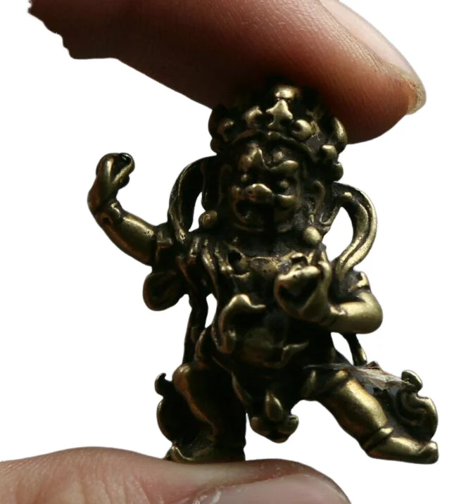 30MM Small Curio Chinese Bronze Buddhism Mahakala Wrathful Deity Mammon Statue