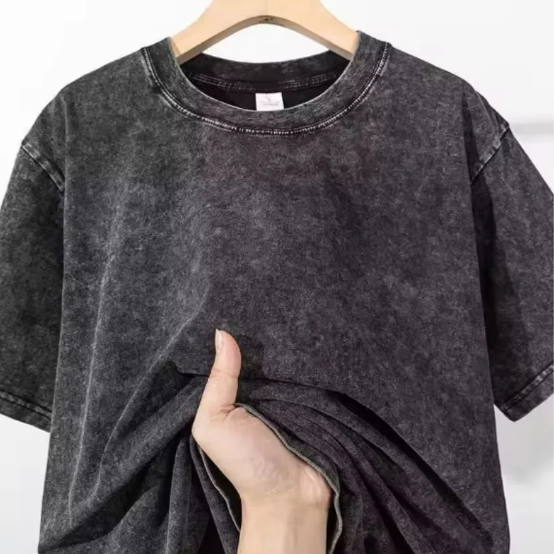 Style américain rétro lourd couleur unie à manches courtes T-shirt hommes femmes été rue à la mode lavé vieux vêtements surdimensionnés