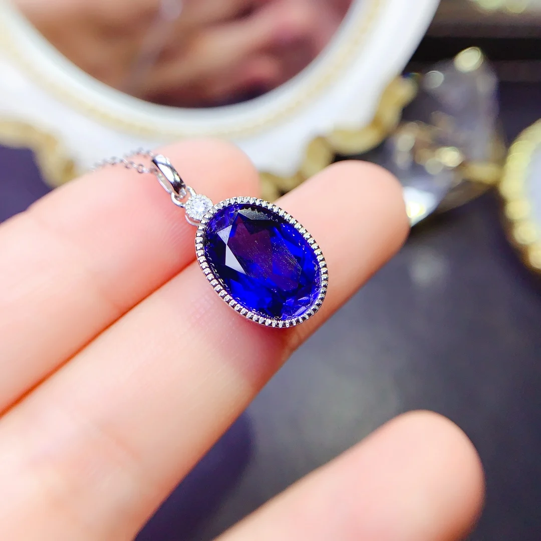 925 Sterling silver natural sapphire necklace pendant jewelry Fire color good women\'s luxury jewelry certified boutique