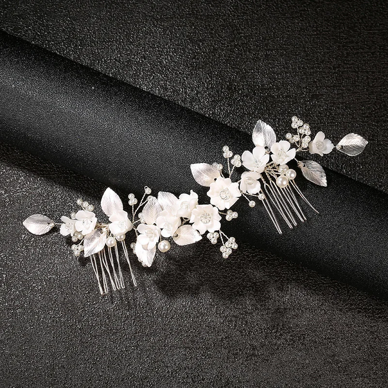 SLBRIDAL Handgefertigter Kristall-Strass-Perlen-Keramikblumen Braut-Haarkamm Hochzeits-Haaraccessoires Brautjungfern Damenschmuck – Detail 3