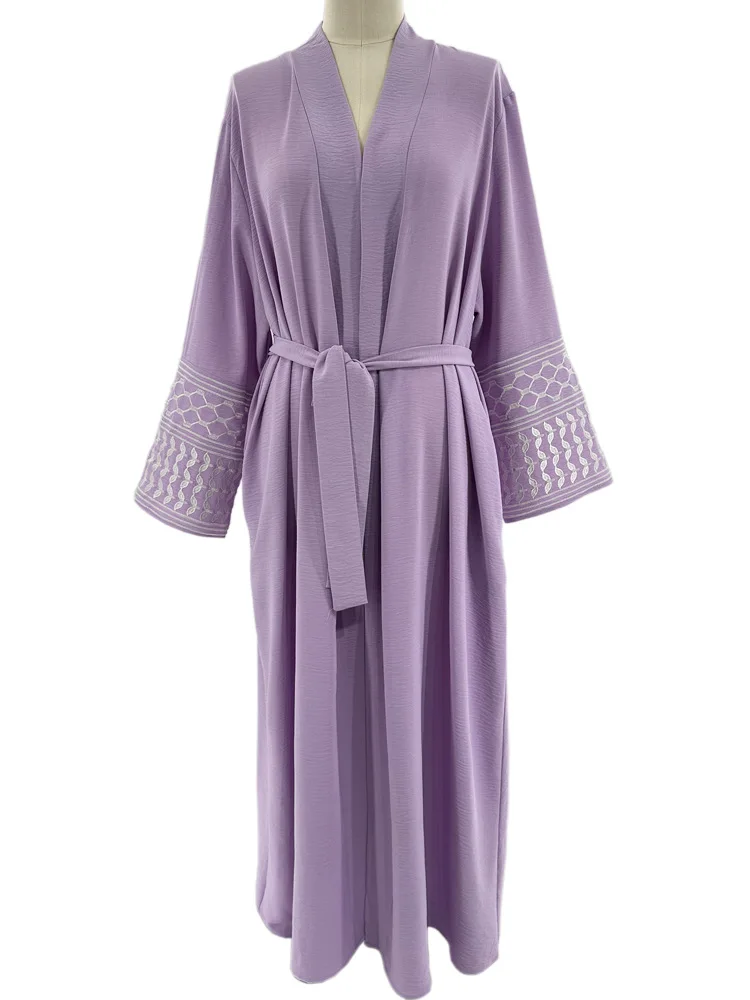 

Элегантное вышитое платье с тяжелой ручной вышивкой, длинное платье макси с передним карманом и завязками на талии, скромный кардиган-абайя с открытым передом