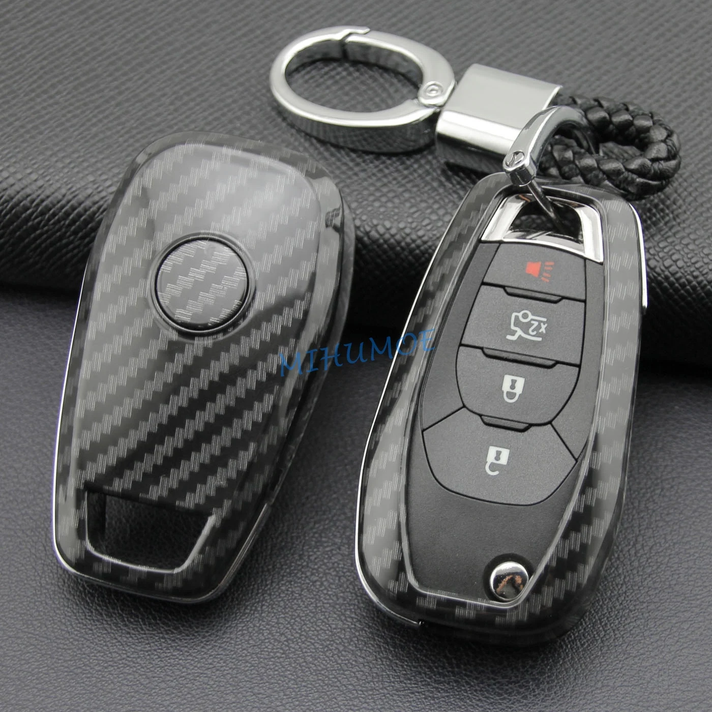 Carbon Fiber Flip Car Key Cover Case Holder Protector For Chevrolet Chevy Cruze 2019 2020 Trailblazer Spark Trax 2021 2022 2023