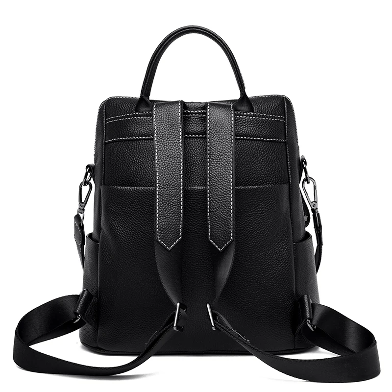 Mochila De piel de vaca para mujer, bolso escolar de gran capacidad, de cuero suave, de alta calidad, para ocio y viaje, color negro, novedad de 2023