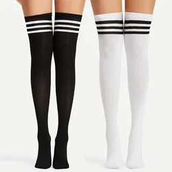 Calcetines sexis a rayas por encima de la rodilla hasta el muslo para mujer, medias japonesas JK para estudiantes de Lolita, calcetines cálidos de pierna de tubo largo para niñas