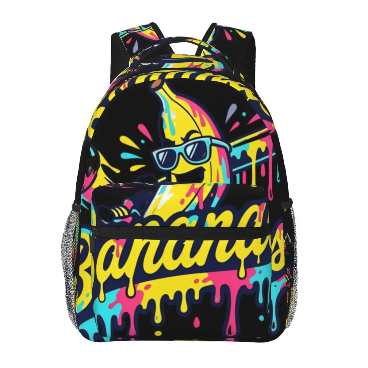 Sport Print School Backpack Center Banana Baseball Street Graffiti Mascot Pink Yellow Cyan Navy Lightweight Daypack for School